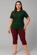 Women's Printed Swim T-Shirt & Capri Set - Olive Maroon