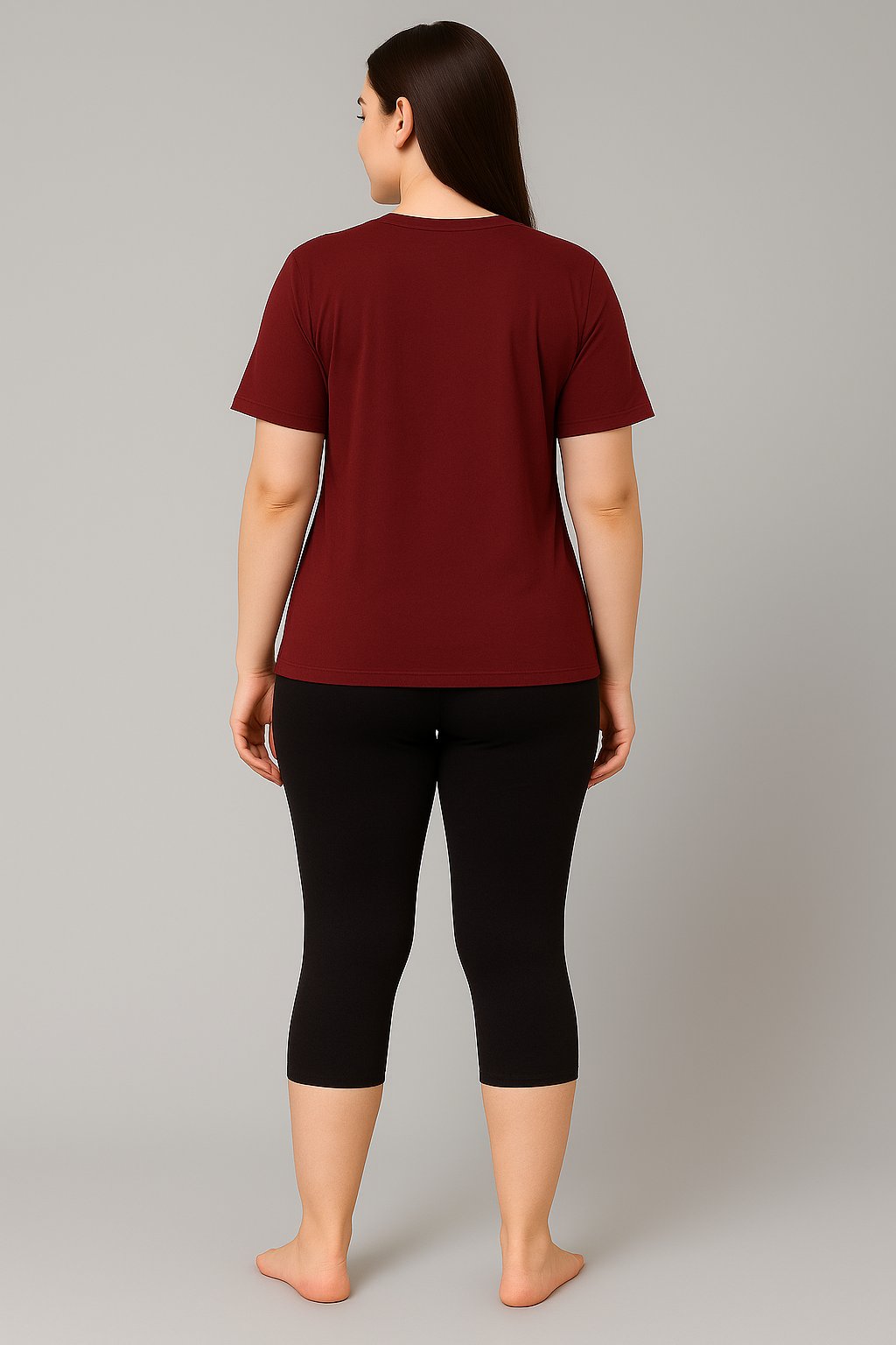 Women's Printed Swim T-Shirt & Capri Set - Maroon Black