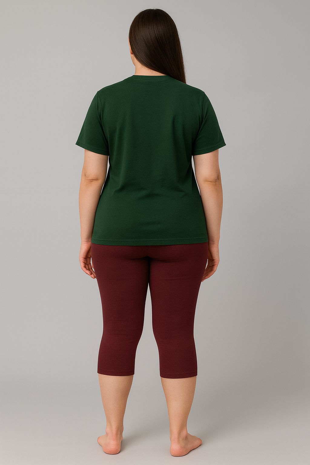 Women's Printed Swim T-Shirt & Capri Set - Olive Maroon