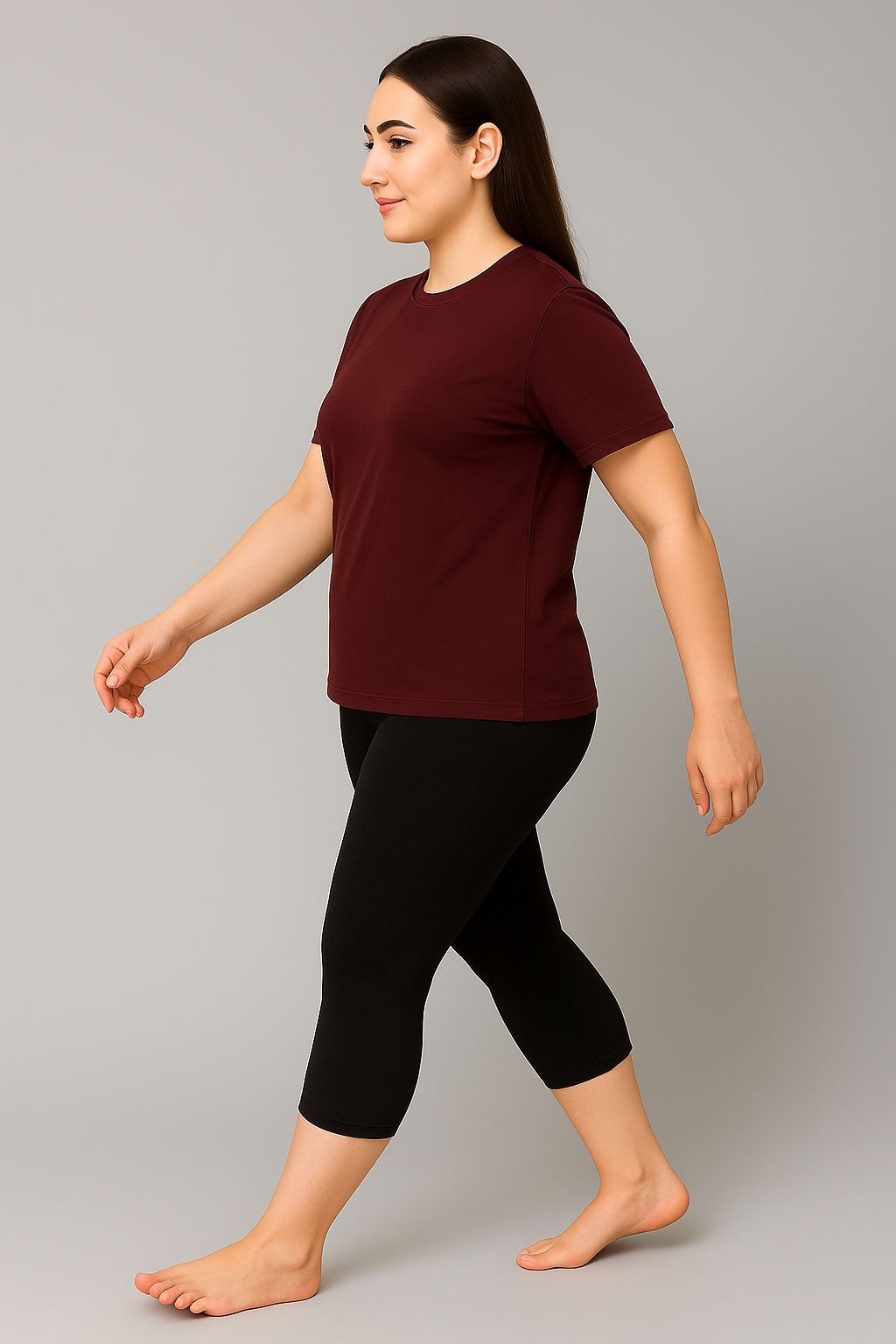 Women's Printed Swim T-Shirt & Capri Set - Maroon Black