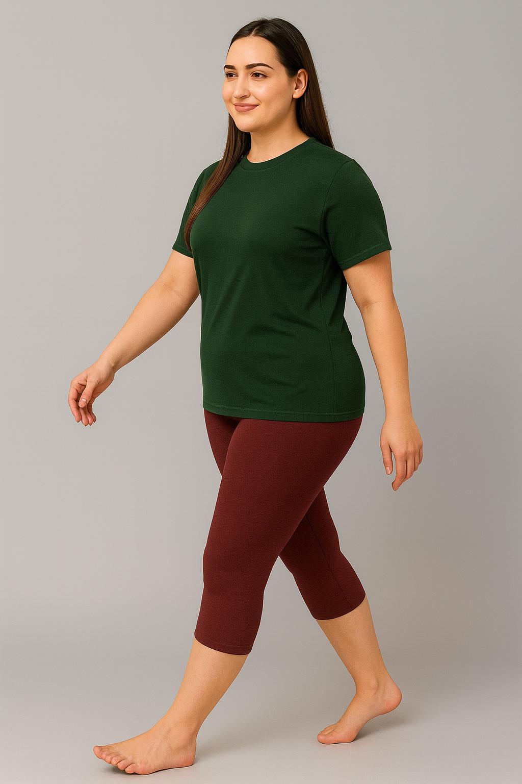 Women's Printed Swim T-Shirt & Capri Set - Olive Maroon