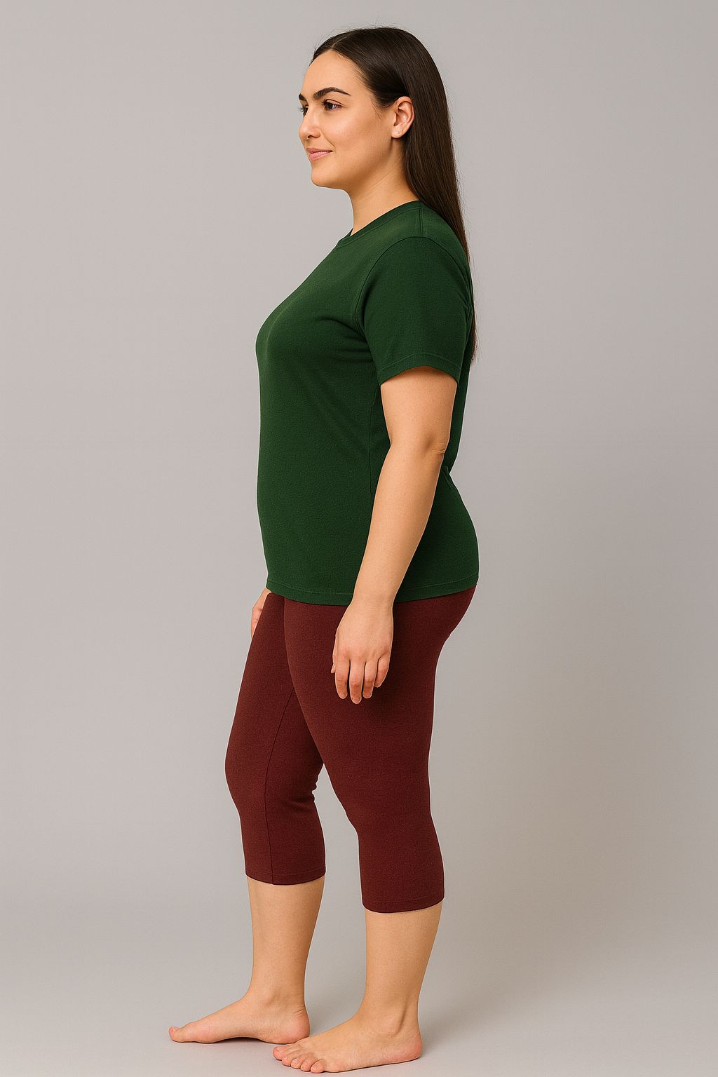 Women's Printed Swim T-Shirt & Capri Set - Olive Maroon