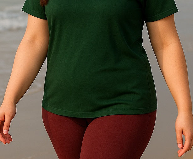 Women's Printed Swim T-Shirt & Capri Set - Olive Maroon