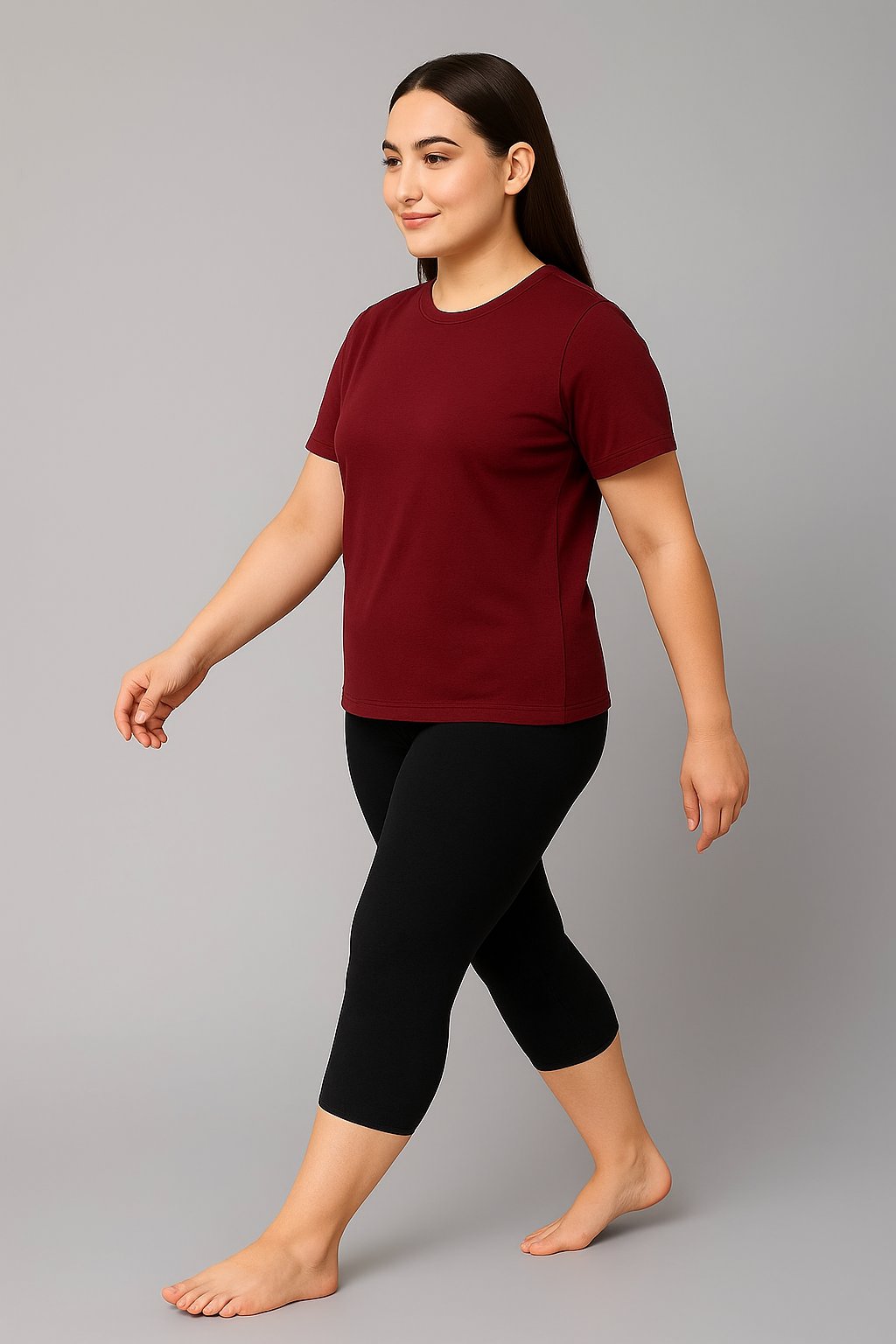 Women's Printed Swim T-Shirt & Capri Set - Maroon Black