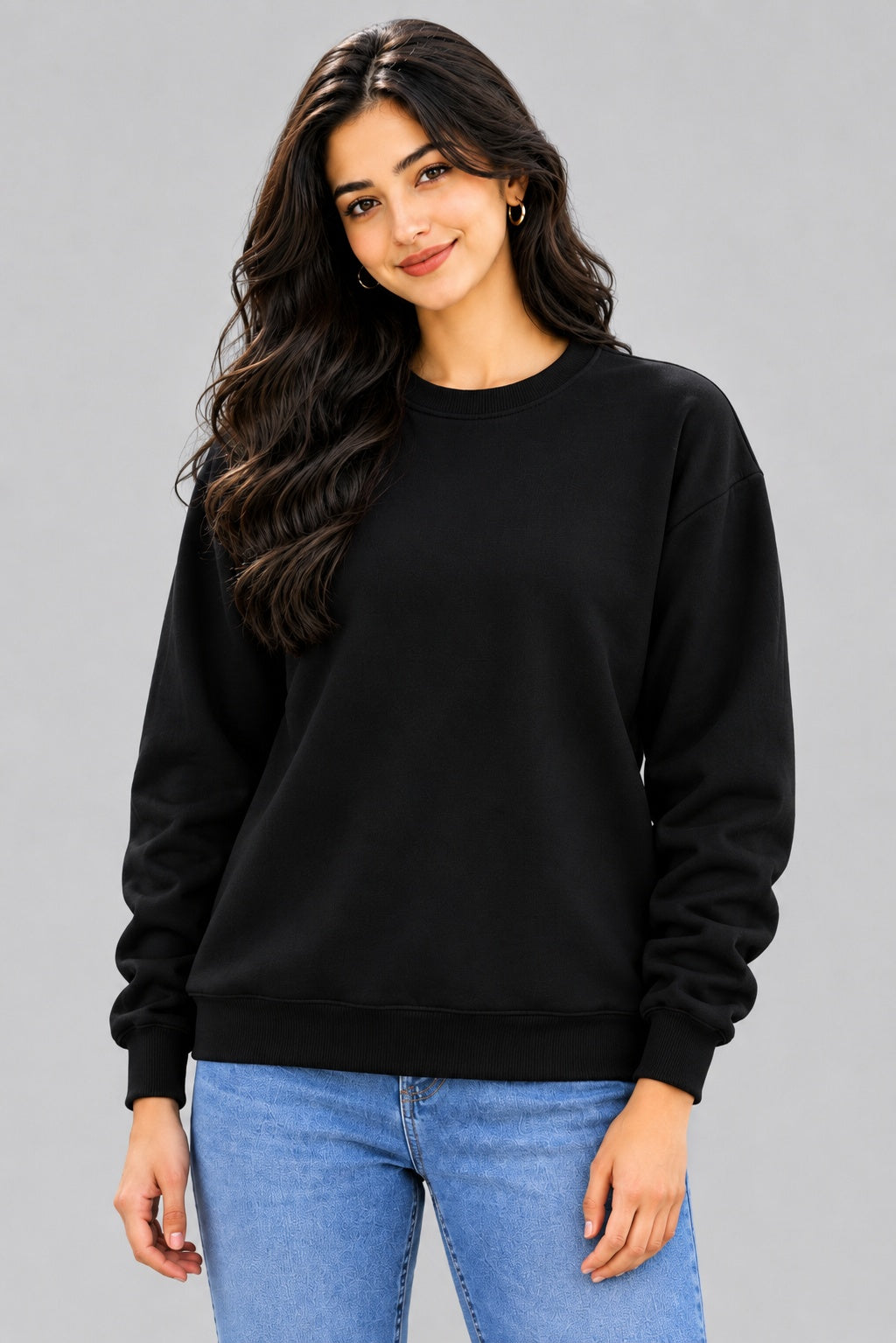 Women's black sweatshirt close-up