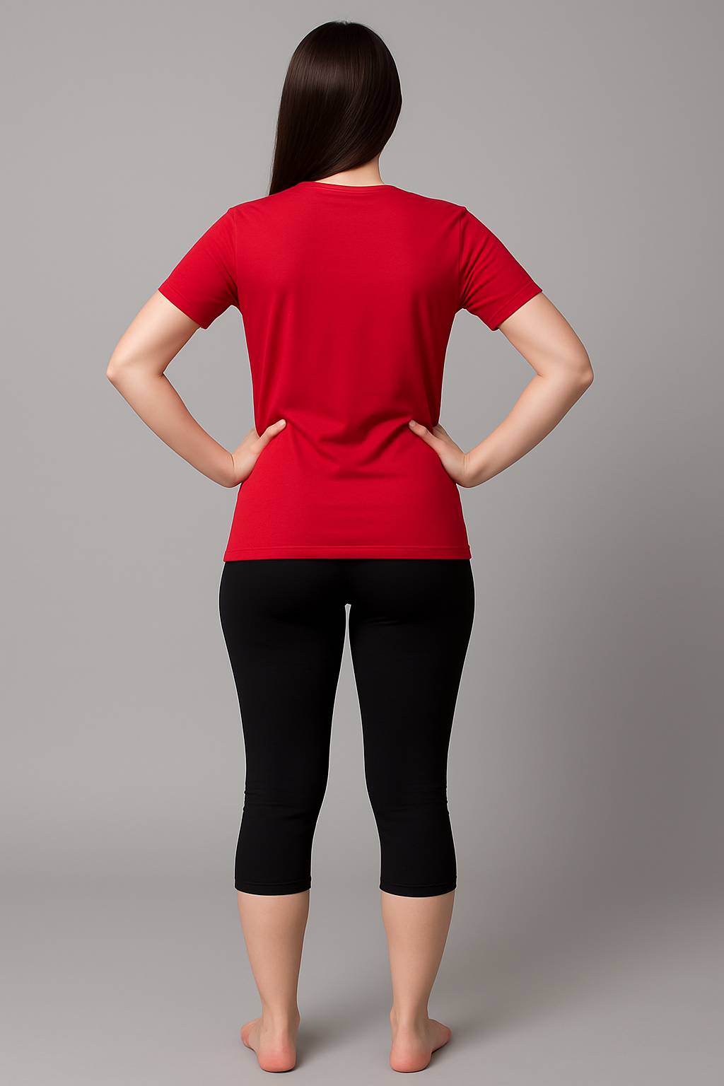 Women's Printed Swim T-Shirt & Capri Set - Red Black
