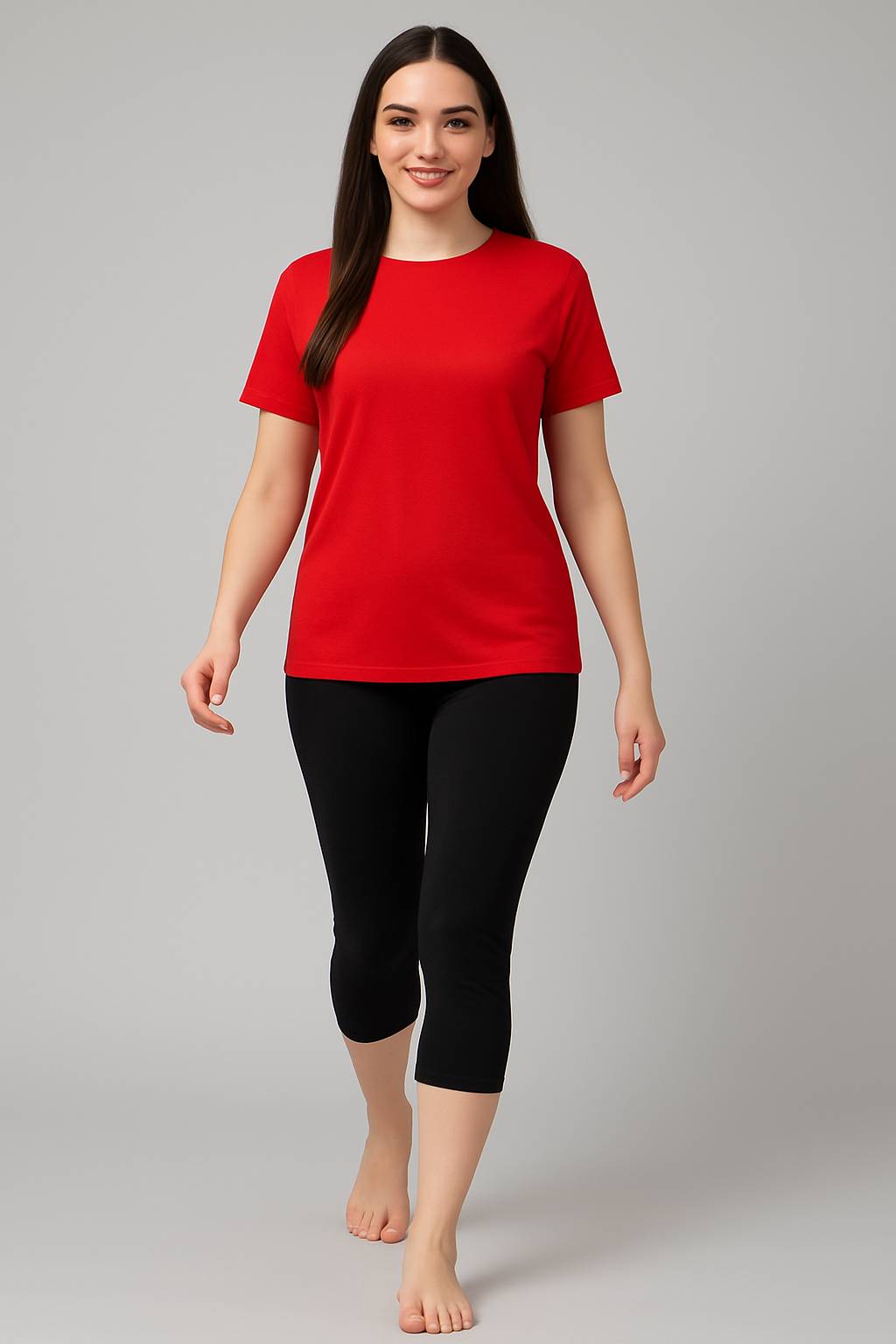 Women's Printed Swim T-Shirt & Capri Set - Red Black