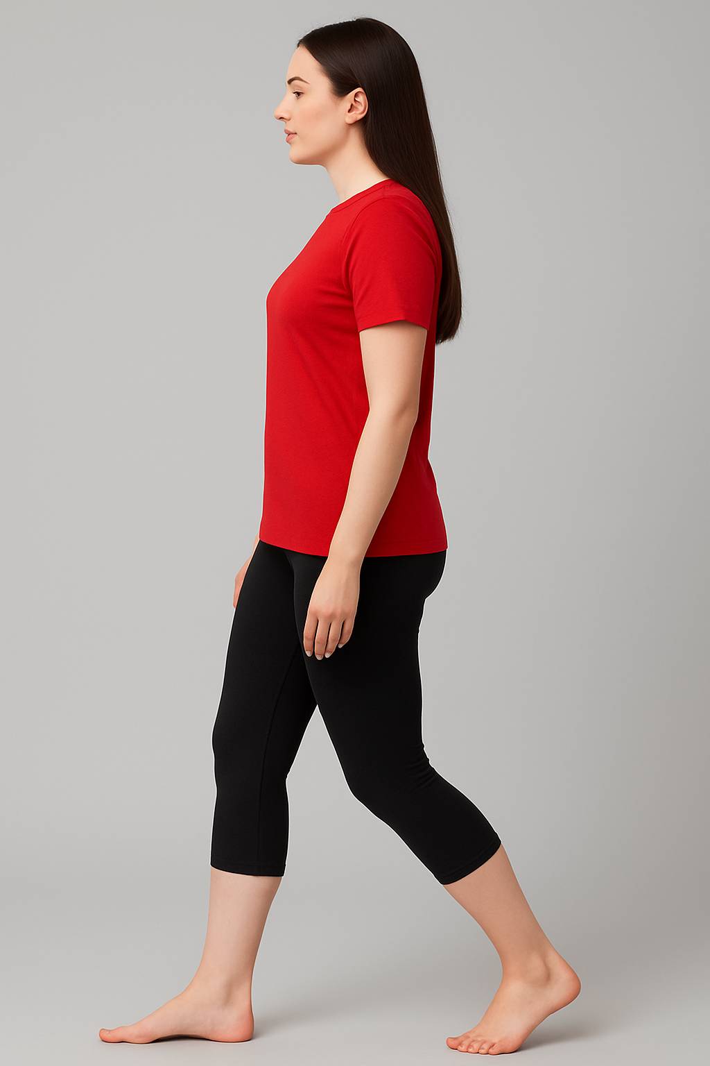 Women's Printed Swim T-Shirt & Capri Set - Red Black